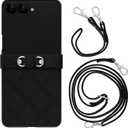 for Samsung Galaxy Z Flip 7 Case, Slim Quilted Leather Shockproof Cover with 1 Pcs Adjustable Neck Strap,1 Pcs Wrist Strap, for Samsung Z Flip7