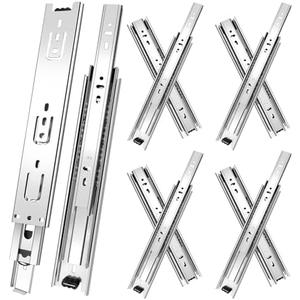 14 inch Drawer Slides 4 Pairs (8pcs) 3 fold Full Extension Side Mount Cabinet Drawer Glides 14" Silver Cabinet Rails for Dresser, Cabinet, Kitchen,Trash Can, Wardrobe 100 LB Capacity
