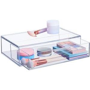 STORi Audrey Stackable Clear Bin Plastic Organizer Drawer | Organize Eyeshadow Palettes, Cosmetics, and Beauty Supplies on a Vanity | Made in USA
