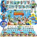 Toy Cartoon Birthday Party Decorations, Toy Themed Party Supplies Include Banner, Cake Topper, Cupcake Topper, Balloons, Backdrop, Tablecloth