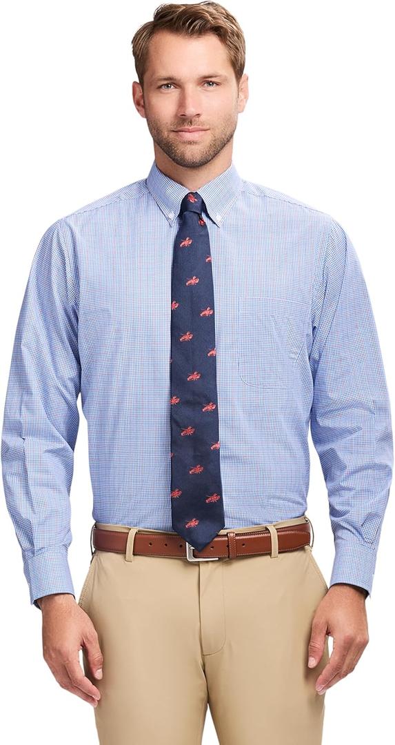 Izod Men's Dress Shirt Regular Fit Long Sleeve Wrinkle Free Stretch Button Down Collar (15"-15.5" Neck 34"-35" Sleeve, Sodalite Blue Check)