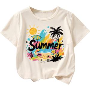 RoseSeek Girl's Summer Tropical Graphic Tees Crewneck Short Sleeve T Shirt Casual Cute Tops