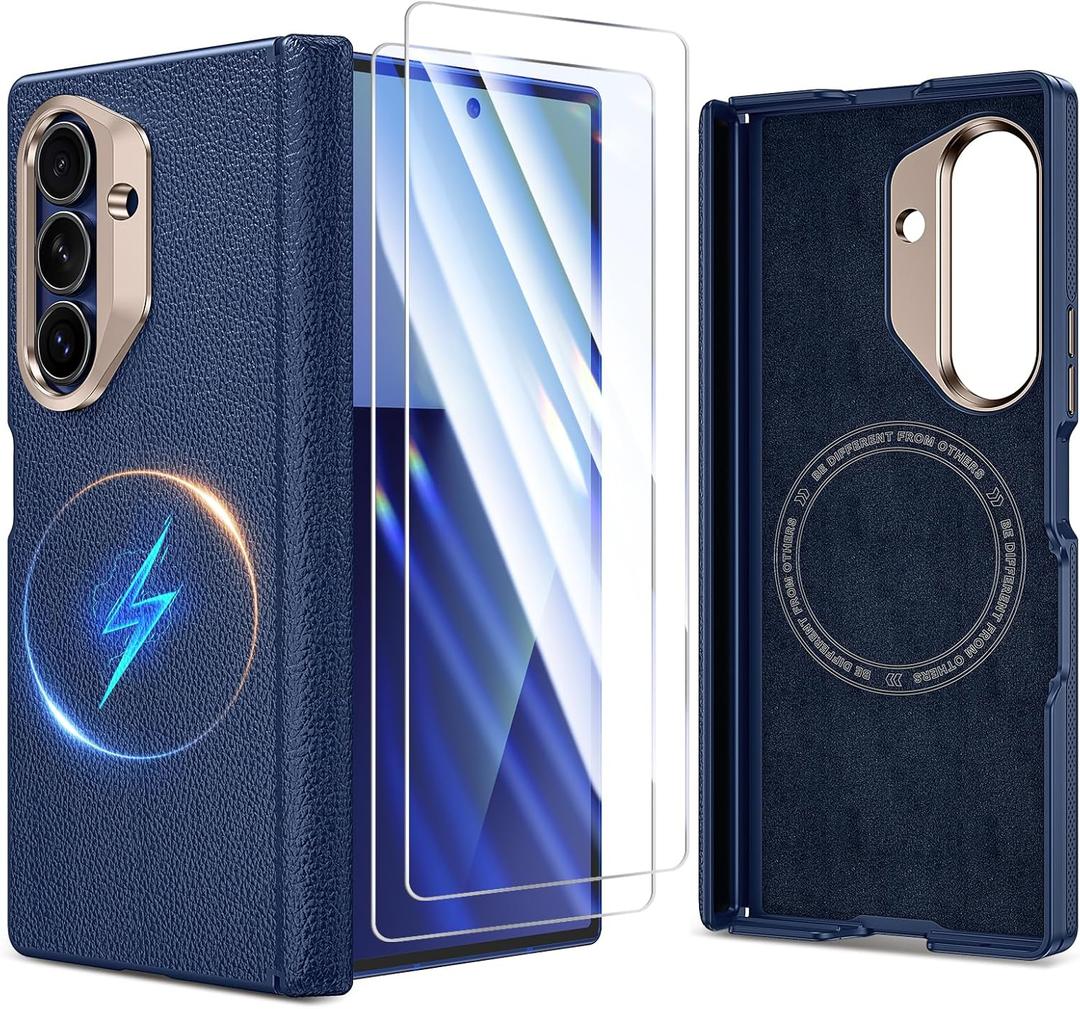 for Samsung Galaxy Z Fold 7 Case with Screen Protector, [One Piece Box-Style Case] [Compatible with Magsafe] [Hinge Protection] Slim Thin Full Body Shockproof Leather Phone Cover for Z Fold7 - Blue