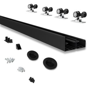 JUBEST 5FT Heavy Duty Bypass Door Hardware with Finger Pulls,Sturdy Aluminum Sliding Closet Door Track for 2 door System,Quietly and Smoothly,Fit Door Thickness 1 3/8" or 1 3/4",Easy to Install, Black