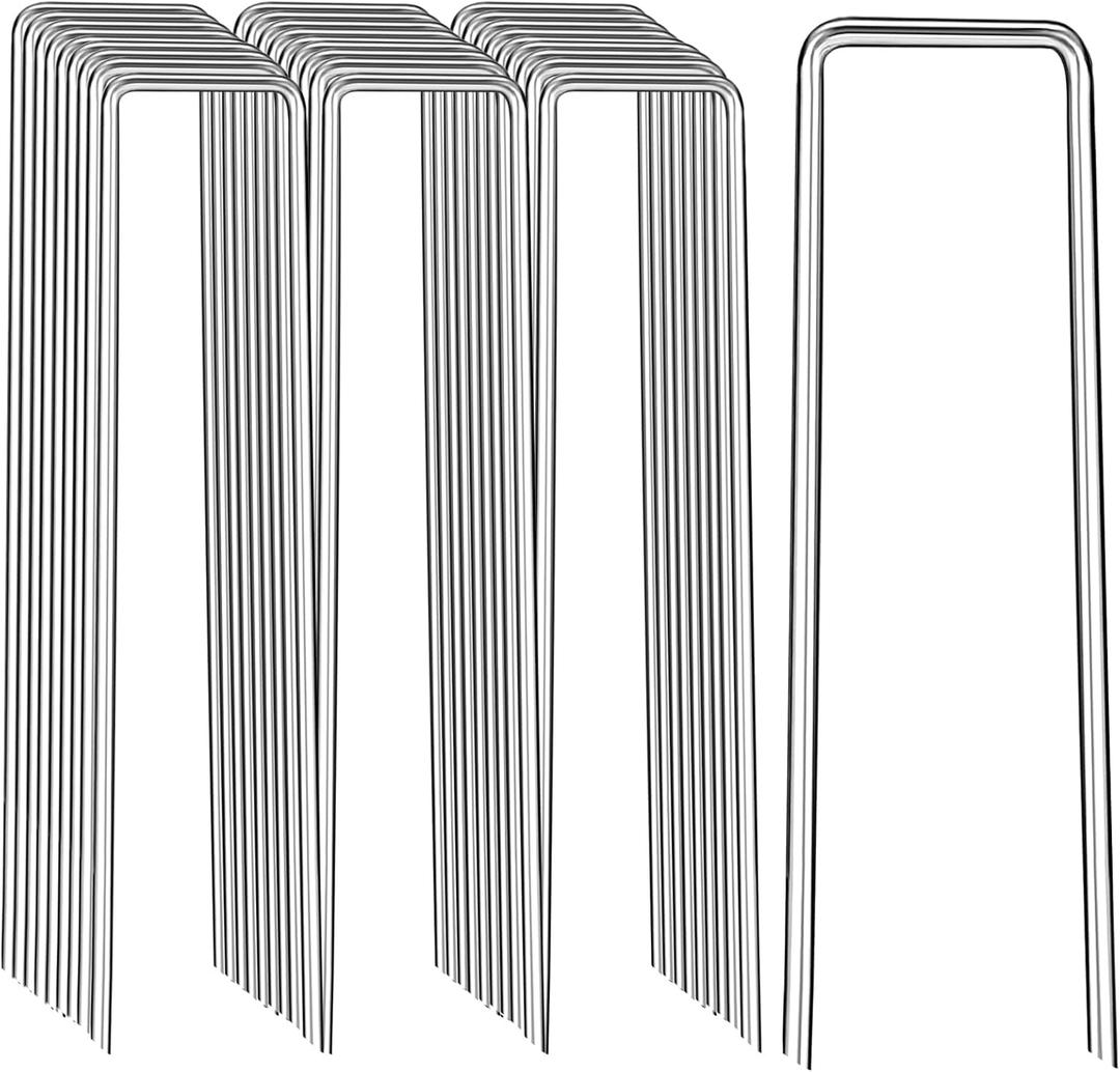Landscape Staples 8 Inch, 12/25/50/100 Pack 8 Gauge U-Shaped Galvanized Garden Stakes, Heavy Duty Ground Stakes for Outdoor Decorations, Fixed Irigation Tubing, Fence,Weed Barrier Fabric