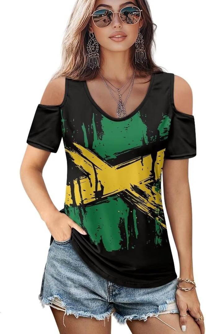 Women's Cold Shoulder Tops Summer Soft Short Sleeve V Neck T Shirts Basic Tees Trendy Sexy Going Out Blouse S-2XL (Black, XL)