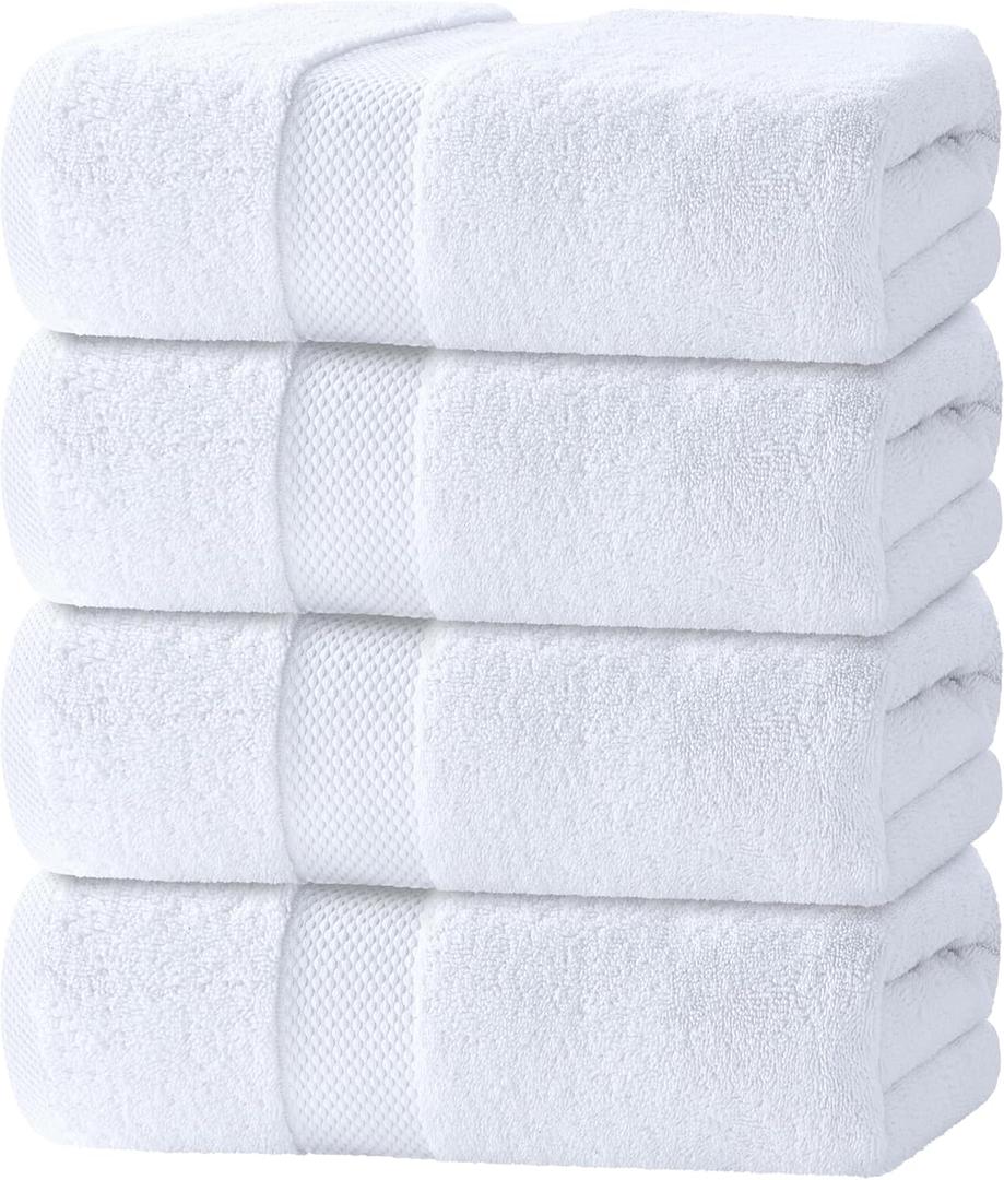 White Classic Luxury Bath Towels Set of 4 Large - 700 GSM Turkish Cotton Ultra Soft Bath Towels 27x54 | Highly Absorbent and Quick Dry | Hotel Towels for Bathroom Luxury, Plush Shower Towels, White