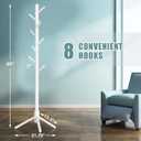 Haddockway Wooden Coat Rack Stand with 8 Hooks New Zealand Pine 3 Adjustable Coat Standing Tree Easy Assembly for Coats, Hats, Scarves and Handbags for Entryway, Hallway, Bedroom, Office, white
