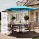 Outdoor Patio Umbrella with One Push Button Tilt and Crank, 8 Sturdy Ribs Market Table Umbrella, Turquoise-Fiberglass Ribs