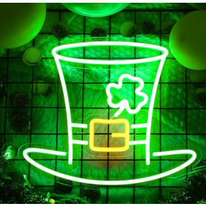 Threan St. Patrick's Day Neon Signs Hat Clover Lights Decoration LED Green Lucky Hat Neon Shamrock Light USB Wall Bar Living Room Decor for Window Spring Party Home Bedroom Art Gift,13.78 x 11.81 Inch