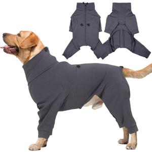 IDOMIK Recovery Suit for Dogs After Surgery, Zipper On Dog Surgery Suit Anti Licking Wound, Long Sleeve Dog Onesie Pajamas for Dogs, Adjustable Pet Shedding Suits, Dog Cone Alternative (XL(Chest circumference:23.62"), Grey)