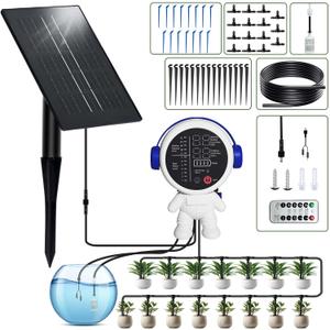 Solar Drip Irrigation System for Garden/Outdoor/Indoor, Garden Solar Automatic Watering System for 15 Potted Plants, Vacation Automatic Plant Waterer Outdoor with 2500mAh Battery, 50Ft Tube