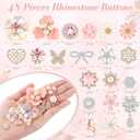 Giegxin 48 Pcs Rhinestone Buttons for Crafts Clothes Faux Pearl Embellishments Pink Butterfly Rhinestone Flower Buttons Vintage Women Pearl Brooch for Jewelry Making, DIY, Bags Shoes Supplies