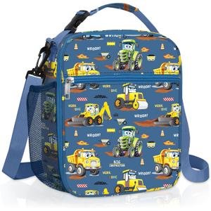 Clastyle Car Insulated Kids Lunch Bag Truck Large Thermal Cooler Bag for Boy Picnic School Lunch Box Tote,Yellow Excavator