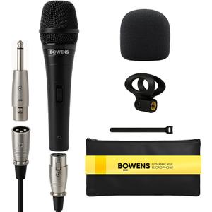 Bowens Dynamic Mic XLR Wired Karaoke Microphone with 15ft Cable, Handheld Vocal Microphone for Singing, Dj, Podcasting, and PA Systems, Complete 7 Piece Microfono Kit