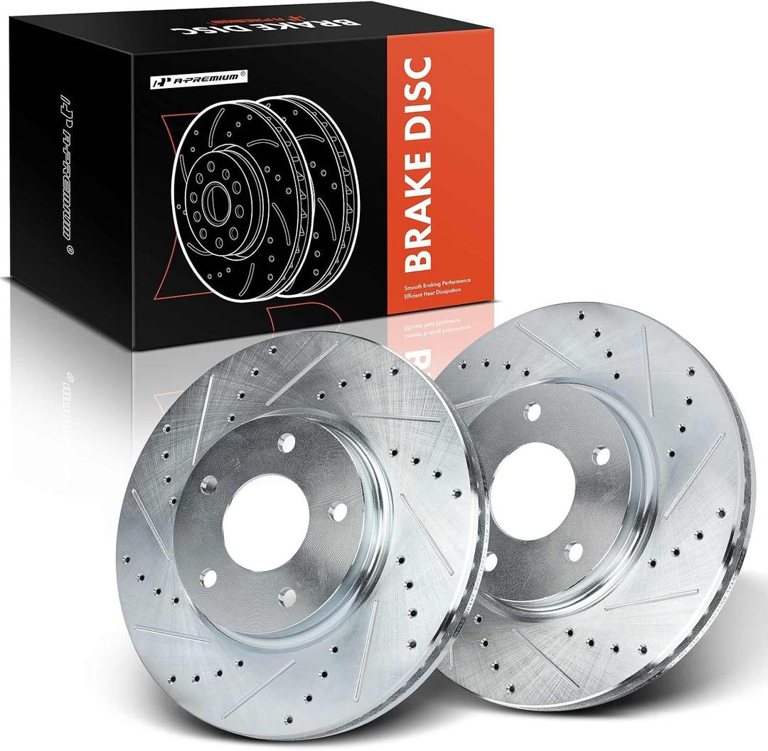 A-Premium 11.42 inch (290mm) Front Drilled and Slotted Disc Brake Rotors Compatible with Select Nissan and Infiniti Models - Quest 2004-2007/2009-2017 3.5L, M45 2003-2004 4.5L, Q45 2002-2006 4.5L