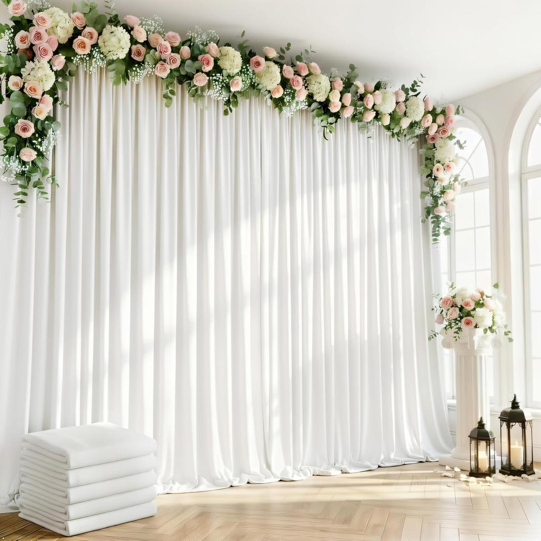 White Backdrop Curtain - 10FTx10FT White Drapes for Backdrop Parties Soft Polyester Photo Back Drop Wedding Decorations Photoground Back Drop Stain-Resistant for Back Drop Stand, 2Panels