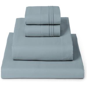 Mellanni Twin Sheet Set - 4-Piece Iconic Collection Bedding, (Including 2 Pillowcases), 16-Inch Deep Pocket, Easy Care, Extra Soft, Cooling Sheets, Brushed Microfiber - Spa Blue