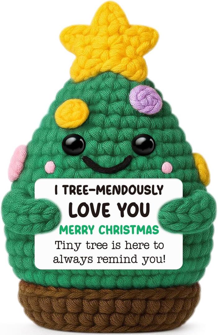 Handmade Crochet Christmas Tree Gifts for Boyfriend Girlfriend Husband Wife,Funny Xmas White Elephant Gift Stocking Stuffers for Adults,Christmas Ornaments Decorations Romantic I Love You Gift for Her