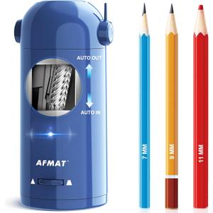 AFMAT Electric Pencil Sharpener for Colored Pencils 7-11.5mm, Fully Automatic Pencil Sharpener, Robot Pencil Sharpener, Rechargeable Hands-Free Pencil Sharpener for Large Pencils, Home, Classroom (Blue)