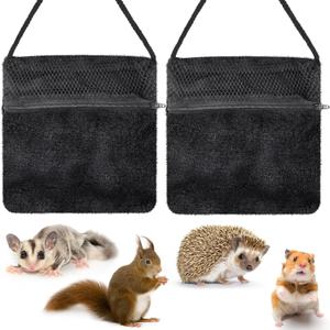 Sweetude 2 Pcs Sugar Glider Pouch Breathable Carrying Bonding Pouch Soft Hamster Carrier with Strap Zipper Small Animal Travel Sleeping Bag Cage Accessories for Rat Reptile Other Small Pets(Black)