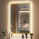 20x28 Inch Gold LED Mirror for Bathroom with Frontlit and Backlit, Adjustable 3000K/4500K/6000K, Wall Mounted Lighted Bathroom Vanity Mirror, Stepless Dimmable, Anti-Fog, Memory Function