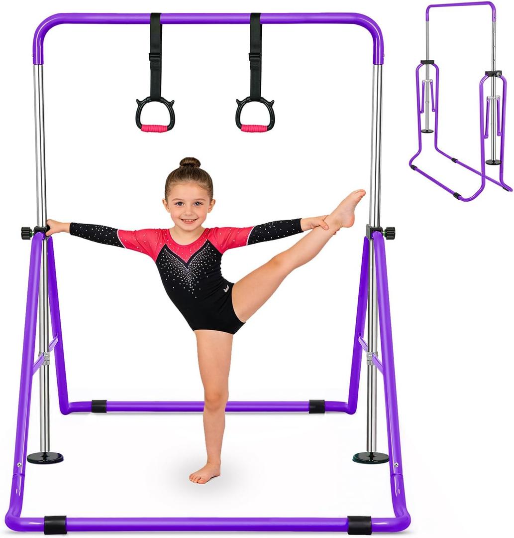 Gymnastics Bar for Kids, Adjustable Height Gymnastic Horizontal Bars, Folding Expandable Gymnastics Equipment Junior Training Kip Bar for Home