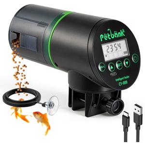 Automatic Fish Feeder - Rechargeable Timer Fish Feeder with USB Charger Cable, Fish Food Dispenser for Aquarium or Fish Tank (Black)