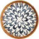 Round Mother of Pearl Serving Tray - Rattan Woven Tray for Bread, Food, Fruits - Mid-Century Modern Decor - Brown (Black Feather)