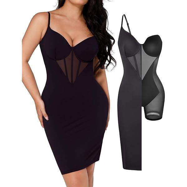 Popilush Shapewear Dress Corset Dress Mesh Bodycon Dresses for Women Slip Dress Party Midi Dresses Club Outfits
(Small, Black)