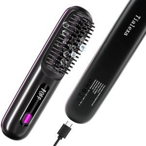 2025 Upgraded Cordless Hair Straightener Brush for Travel, 200 Million Negative Ionic Portable Hair Straightener Comb for Women with LED Display & 3 Temps Fast Heating MCH Ceramic Coating Smooth Frizz (Black)