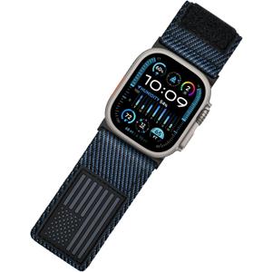 Tefeca Fortitude Series USA Flag Ultrawide Band Compatible with Apple Watch Ultra 2/Ultra 49mm, Series 10 46mm, Series 9/8/7 45mm, SE2/SE/6/5/4 44mm (Onyx)