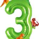 Dinosaur Green Number 3 Balloon, 40 Inch Big Large Foil Helium Green Number Balloon with 4 Pcs Mini Dinosuar, Dinosuar Mylar Balloons Set for 3 Year Old Birthday Party Decorations Supplies