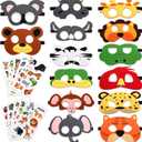 14 Pcs Safari Animal Felt Masks for Kids, Zoo Animals Jungle Party Favors with 10 Sheets Jungle Tattoos Costumes Dress Up Photo Booth Props Party Supplies