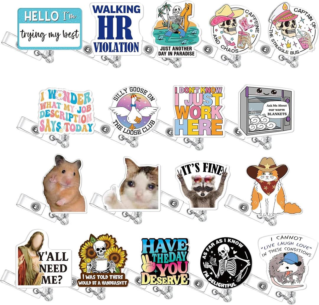 Geyoga 18 Pcs Funny Nurse Badge Reel Cute Retractable Nurse Badge Reel Holder ID Clips for Doctor Student Men Women Office Nurses Lanyard Supplies Accessories Bulk Gifts(Cute Style)