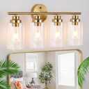 4-Light Bathroom Light Fixtures, Gold Modern Vanity Light with Clear Glass Shade, Bathroom Lighting Fixtures Over Mirror, Bathroom Wall Lamp for Mirror Living Room Bedroom Kitchen Hallway