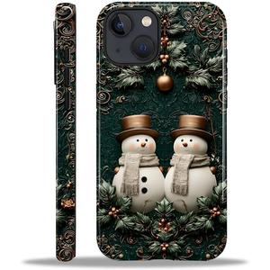 ZHEGAILIAN Case for iPhone 14 Plus,Durable Drop Protection Shockproof Silicone + Hard PC 2 in 1 Hybrid Protective Cover with Stylish Pattern Design - Christmas Snowman in Winter