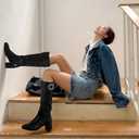 Cozivwaiy Knee High Boots For Women Black Chunky Heels Tall Boot Round Toe Mid Heel Comfortable Dress Shoes With Buckle Back Zipper Size 10