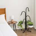MyGift Floor Standing Planter Pot Stand, Industrial Matte Black Metal Heavy Duty Freestanding Plant Basket Hanger Rack with 4 Way Hanging Hooks