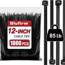 Zip Ties Heavy Duty 12 inch (1000 Pack), Double-sided Toothed, 85 lb, Delivering 1.7X Tensile Strength in the Same Specs, Black Cable Ties, Glufirm