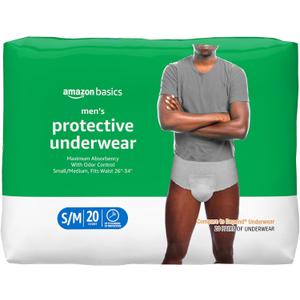 Amazon Basics Incontinence Underwear for Men, Maximum Absorbency, Small/Medium, 20 Count (1 Pack)