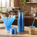 Ziliny 50 Sets Clear Round Bottom Plastic Cups with Lids and Straws, Cute Disposable Drinking Coffee Cups, for Christmas Valentine's Galentine's Day Party Wedding Birthday Supplies (12oz,Blue)