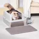 Henkelion Stainless Steel Cat Litter Box with Lid, 20" L x 14.2" W x 11.8" H, Litter Box for Big Cats with High Sided, Anti-Urine Leakage, Easy Cleaning, Includes Cat Mat and Scoop, Medium