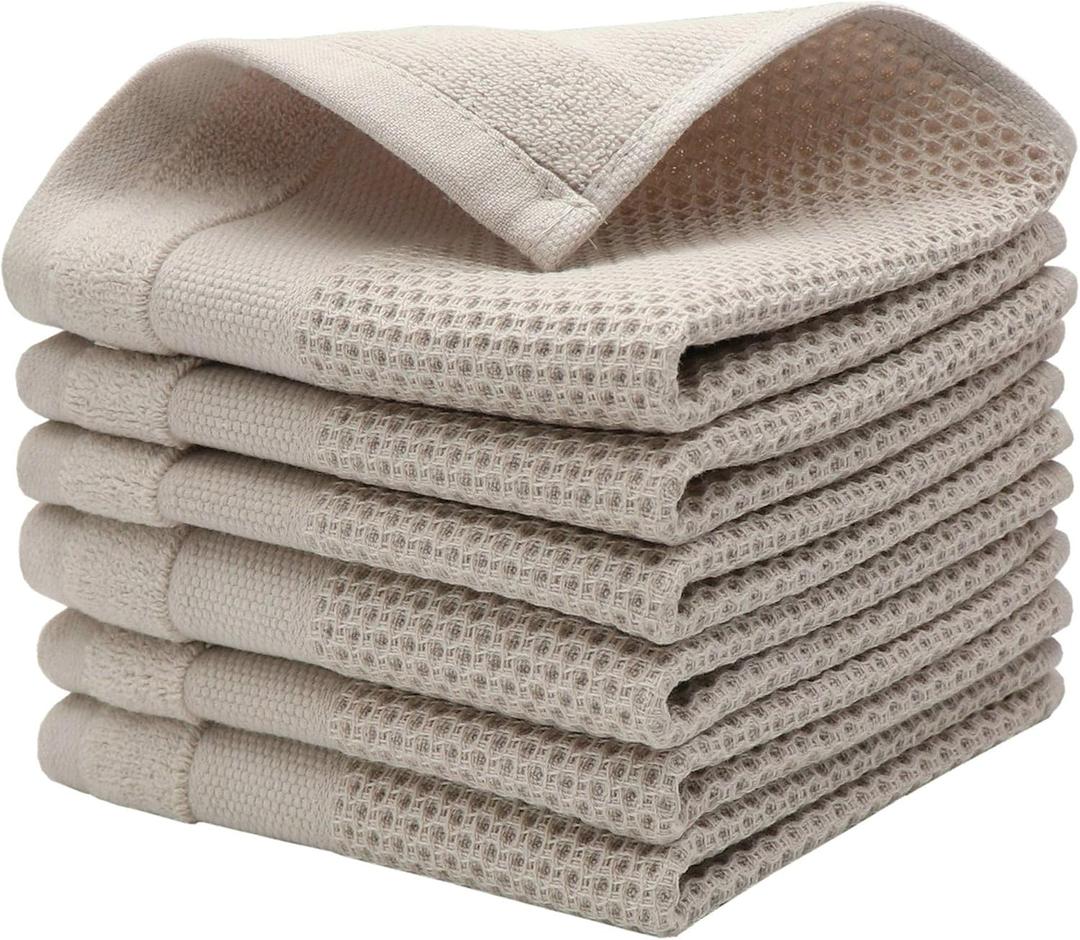 Mia'sDream Cotton Dish Cloths Dish Rags Waffle Weave Kitchen Towel, Soft and Absorbent Dish Towels Hand Towels for Kitchen, 12inchx12inch 6 Pack (Khaki)