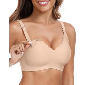 Vertvie Nursing Bras for Breastfeeding Seamless Comfort Maternity Bra Wireless Support Pregnancy Sleep Bralette Natural Shape (Beige, L)