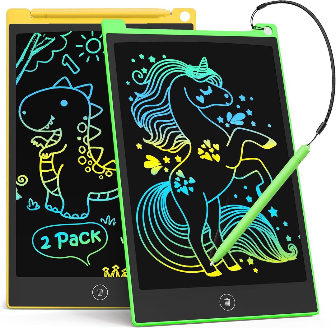 TECJOE 2 Pack LCD Writing Tablet, 8.5 Inch Colorful Doodle Board Drawing Tablet for Kids, Kids Travel Games Activity Learning Toys Birthday Gifts for 3 4 5 6 Year Old Boys and Girls Toddlers (Yellow Green)