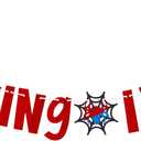 Spider Birthday Banner, Swinging Into 3 Banner Spider Themed Cartoon Party Decoration for Girls Boys Birthday Party Decoration Supplies