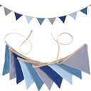 Fabric Bunting Banner, 2 Pack Handmade Neutral String Banner Each 8.5 ft 10 Flags Nursery Wall Hanging Wedding Birthday Home Baby Shower Party Decoration Bunting (Blue)