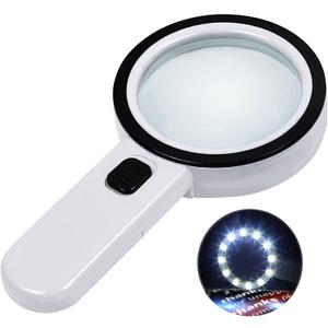Magnifying Glass with 12 LED Lights, 30X Double Glass Lens Handheld Illuminated Magnifier Reading Magnifying Glass with for Seniors Read, Coins, Stamps, Map, Inspection, Macular Degeneration (All White)