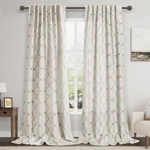 Brown Geometric Pattern Beige Curtains for Living Room 90 Inches Long Back Tab and Rod Pocket 50% Blackout Curtain Elegant Rustic Farmhouse Decor Drapes for Bedroom Dinner Room 52x90, 2 Panels